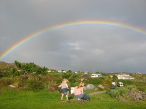 Cath and Alice at Caherdaniel campsite in Ring of Kerry