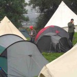 Glastonbury festival pitching a tent