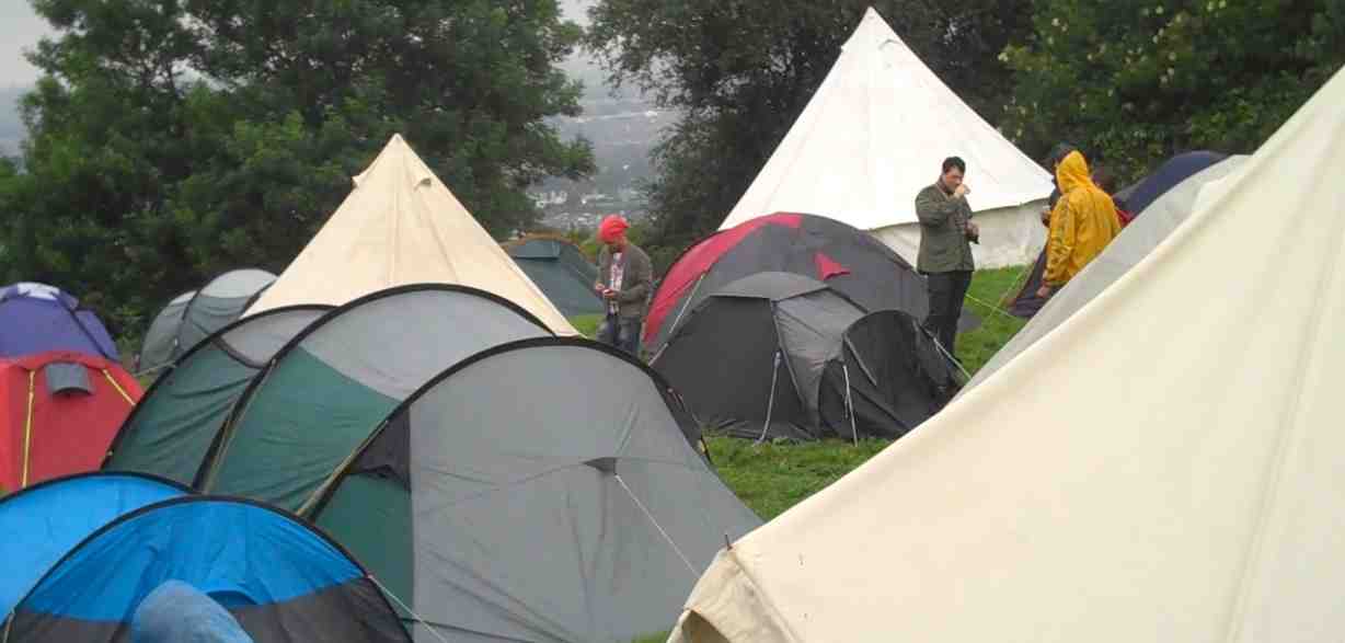 Glastonbury festival pitching a tent