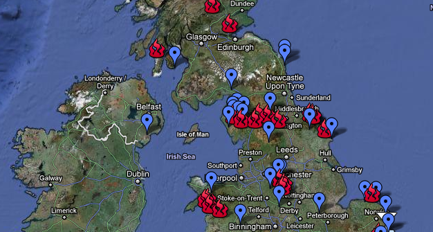 Cath and Math Camping Map including campsites with campfires in the UK