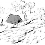 Camping by the river illustration by Paul Blow