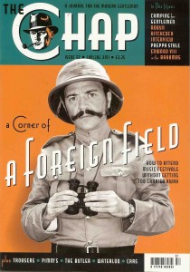 Cover of the new issue of The Chap featuring a gentleman in pith helmet and binoculars