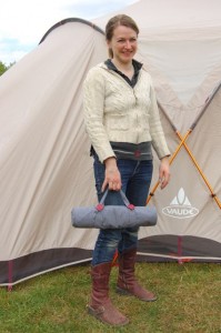 Cath with a camping blanket