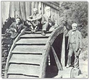 four vagabonds on a water wheel Harvey Firestone Henry Ford John Burroughs and Thomas Edison