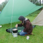 Cath wearing a buff to repel midges