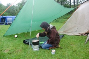 Cath wearing a buff to repel midges