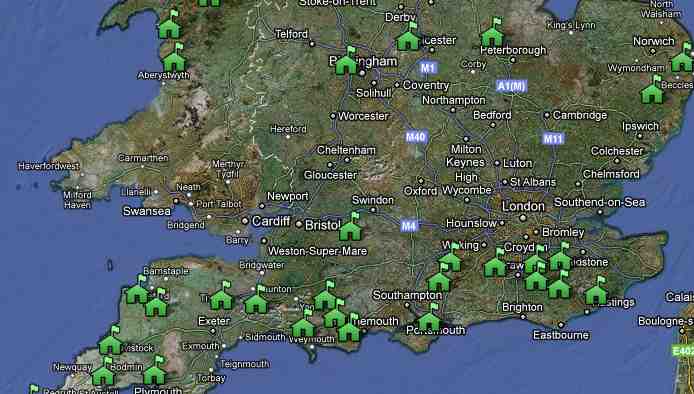 Glamping in the UK map